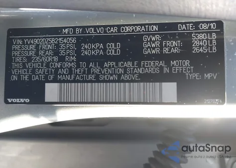 2011 Volvo Xc60 T6/T6 R-Design z USA, uszkodzony, nr VIN YV4902DZ5B2154056